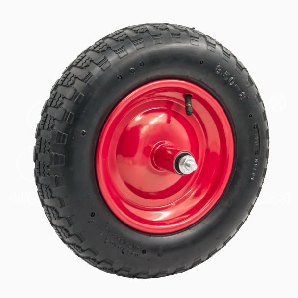 Ruota 3.5-8 Ø 360mm Gomma Pneumatica per Carriola compreso asse perno 210mm x 12mm