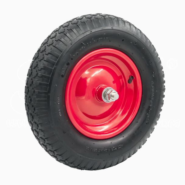 Ruota 4.8/4.00-8 Ø 390mm Gomma Pneumatica per Carriola compreso asse perno 155mm x 20mm