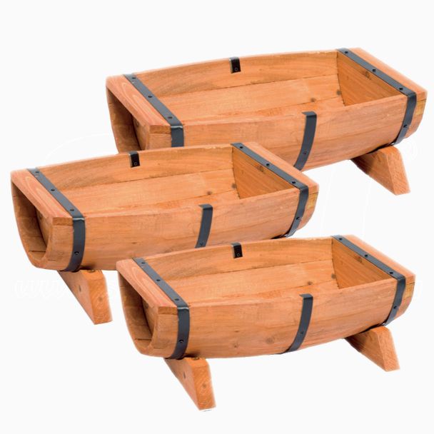 Soporte para macetas Jardinera de madera Barril set de 3 piezas 60/50/40