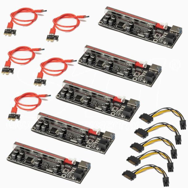 5 x Riser USB Kit completo tablero potenciado metal minería gpu