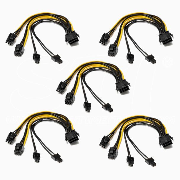 Kit 5 cables 8 pines pcie → Doble 6+2 pines 20cm