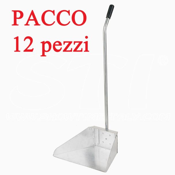 12 pzs Recogedor de Basura de Hojalata Zincada 35x25cm con Mango de Hierro y Goma