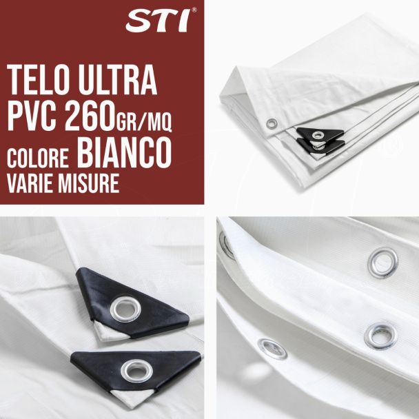 Tela PVC ULTRA 260gr ojales cubierta impermeable exteriores Blanco