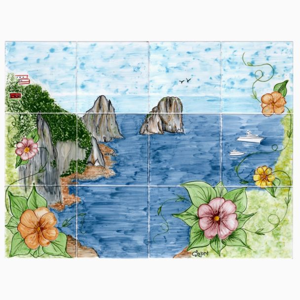 Mattonelle Murales in Maiolica paesaggio Capri 80x60 cm dipinte a mano pannello ceramica 100% made in italy