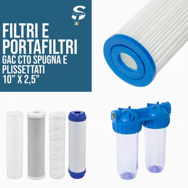Filtri e Portafiltri 10” x 2.5” per Addolcitori Depuratori Osmosi Inversa Acqua Pura STI