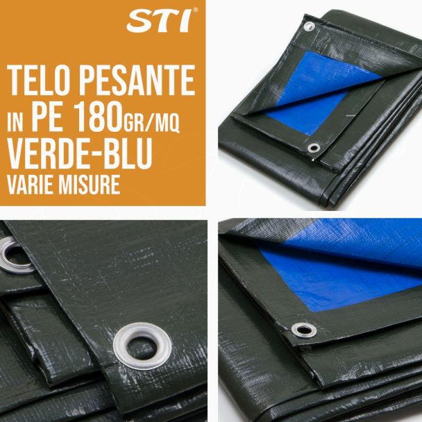 Telo Pesante Occhiellato Verde Blu Impermeabile copritutto multiuso Varie Misure 